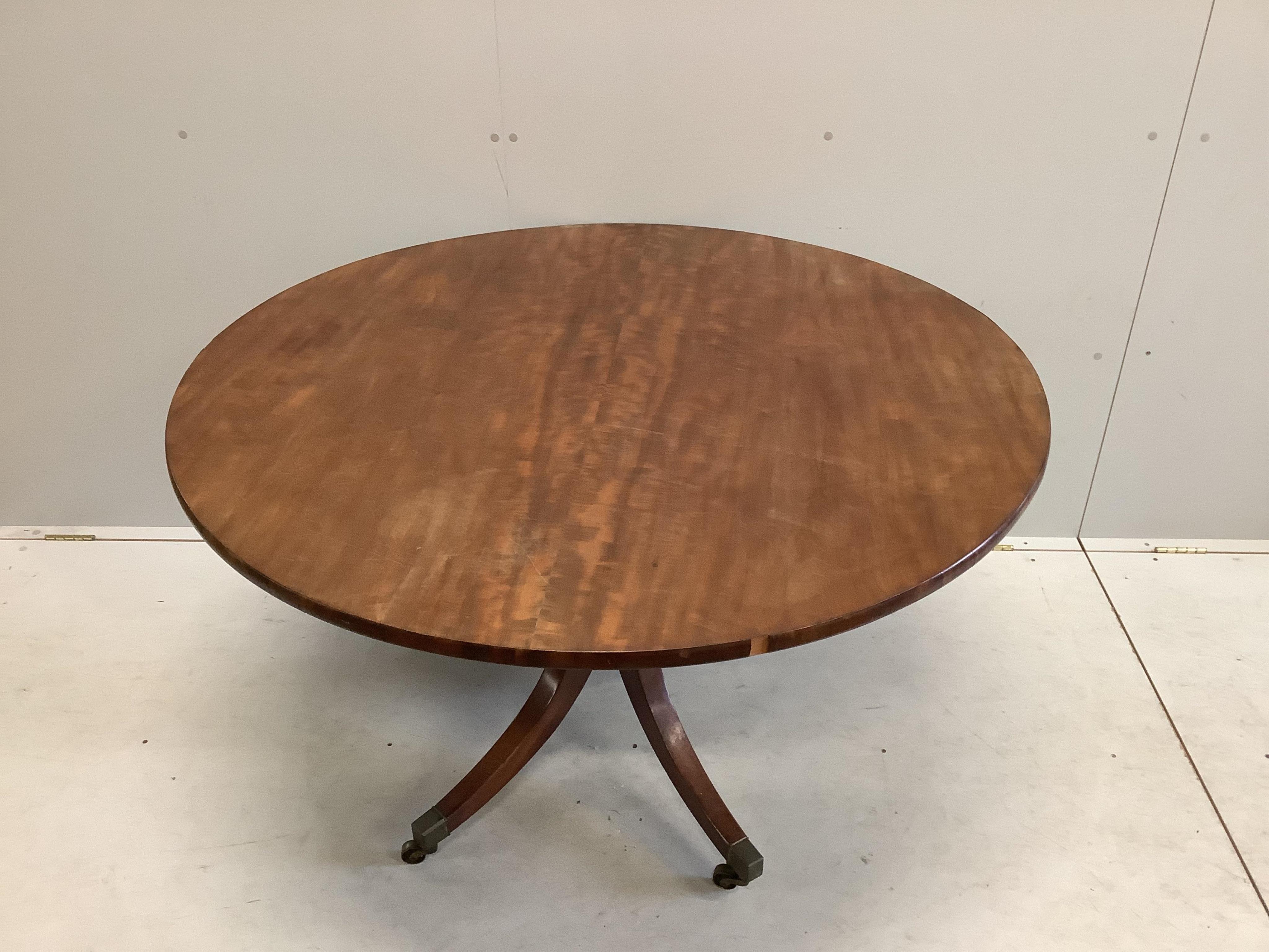 A George III circular mahogany tilt top breakfast table, diameter 120cm, height 71cm. Condition - fair to good